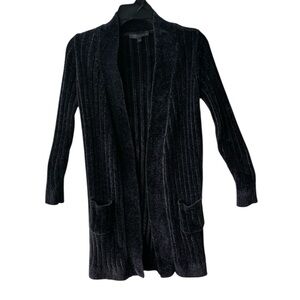 MATTY M WOMENS RIBBED MIDNIGHT BLUE LONG OPEN FRONT CHENILLE CARDIGAN SIZE XS